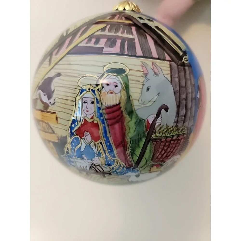Li Bien 2003 Christmas Ornament Nativity Scene Mary Joseph Jesus Glass Globe
